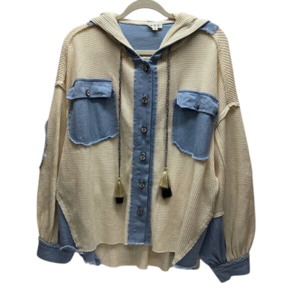 POL JACKET 100% COTTON Cream & Denim NEW 1 LG LEFT! - Picture 7 of 11